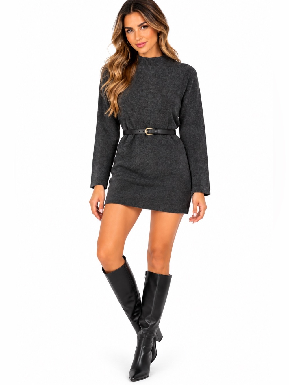 Zara Charcoal Knit Mini Dress with Belt